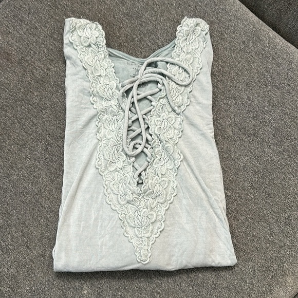 American Eagle Outfitters Large Lace Up Front Mint Color Long Sleeve Top - Picture 7 of 7